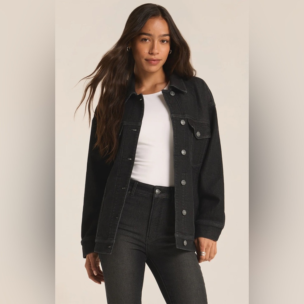 Z Supply Miles Knit Denim Jacket - Black Sand
